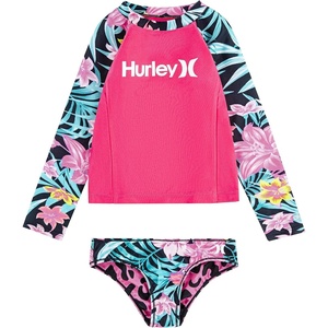 image:imageHurley Girls Twopiece Rashguard Set Big KidBlackHyper Pink