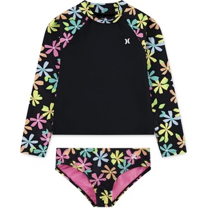 image:imageHurley Girls Twopiece Rashguard Set Big KidBlackMulti Floral